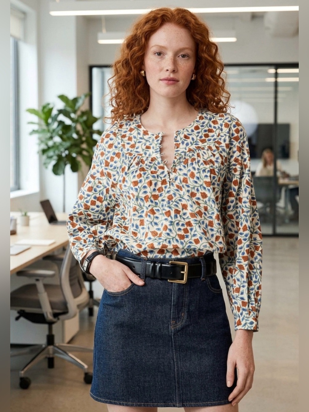 NWT J. Crew Floral Print Long-Sleeve Peasant Blouse - Size Small